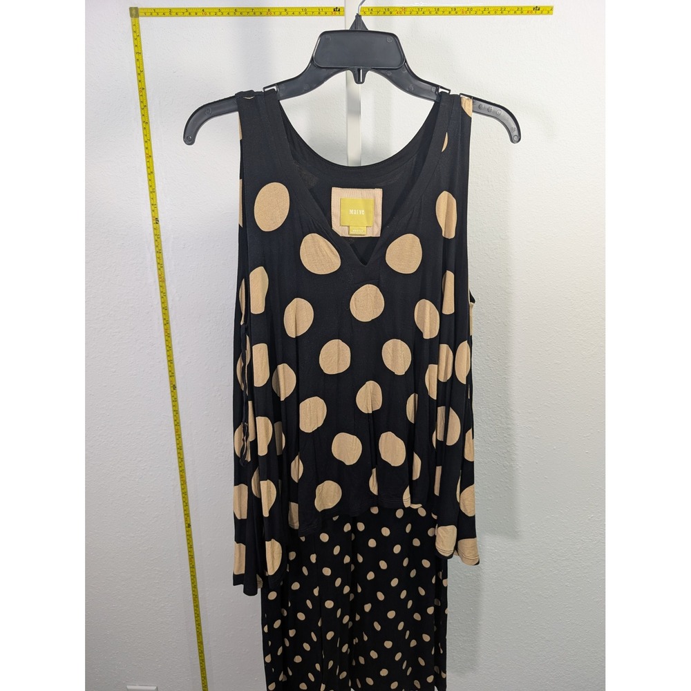 Maeve Anthropologie Black Tan PolkaDot Tiered V-Neck Tunic Tank Top Women Medium